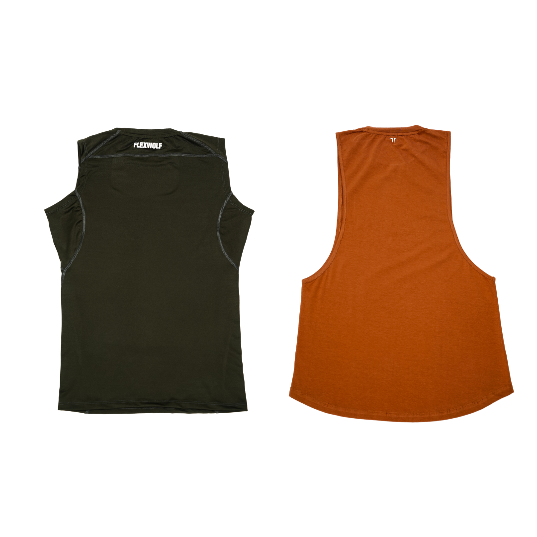 2 in 1 Combo - Olive Alpha Compression Tank and Rust Flex Arm Tank