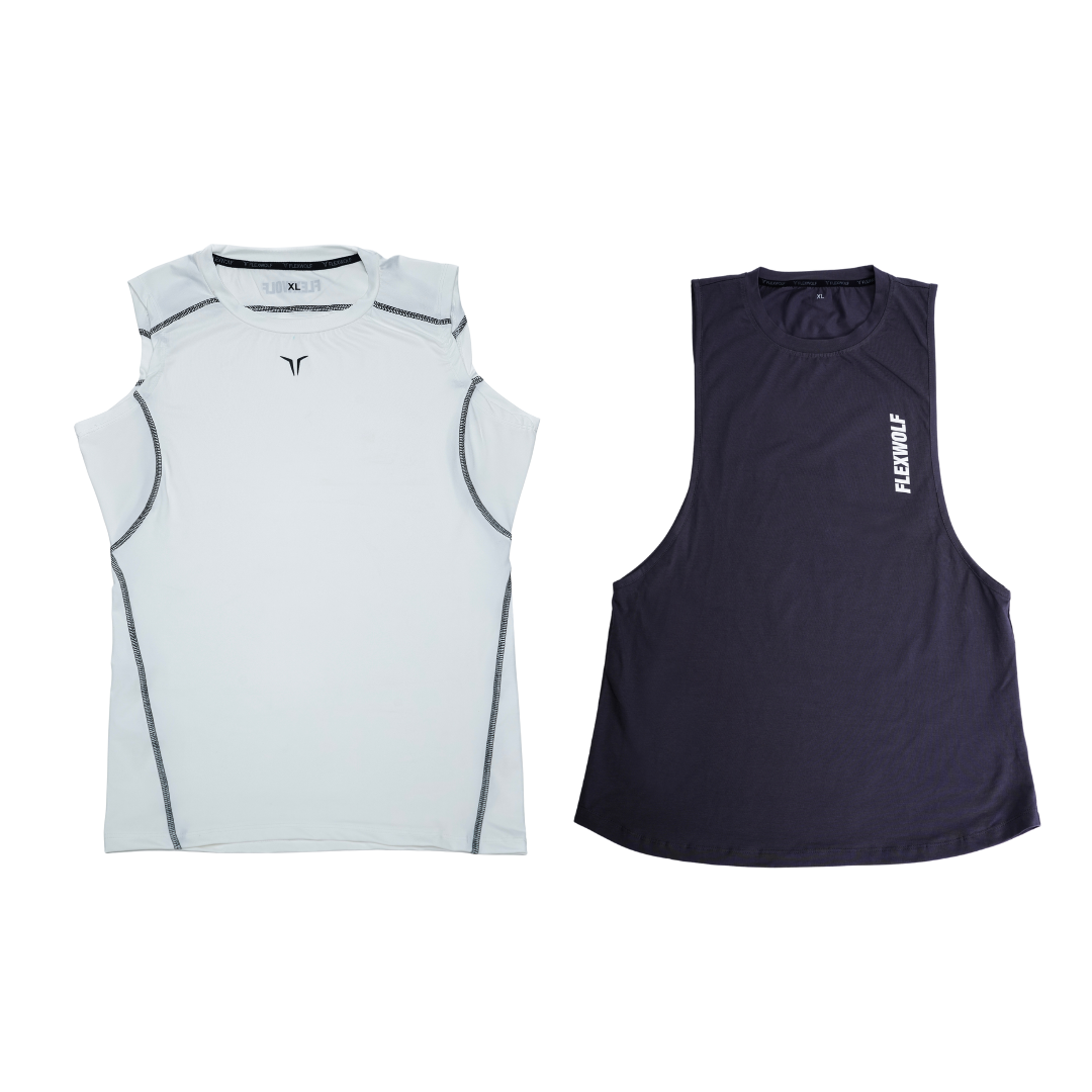 2 in 1 Combo - White Alpha Compression Tank and Grey Flex Arm Tank