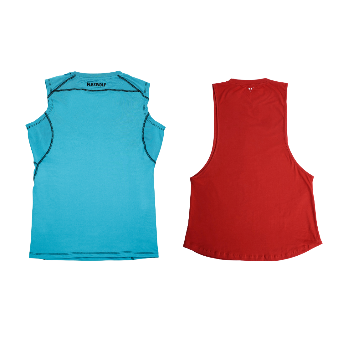 2 in 1 Combo - Sky Alpha Compression Tank and Salmon Flex Arm Tank