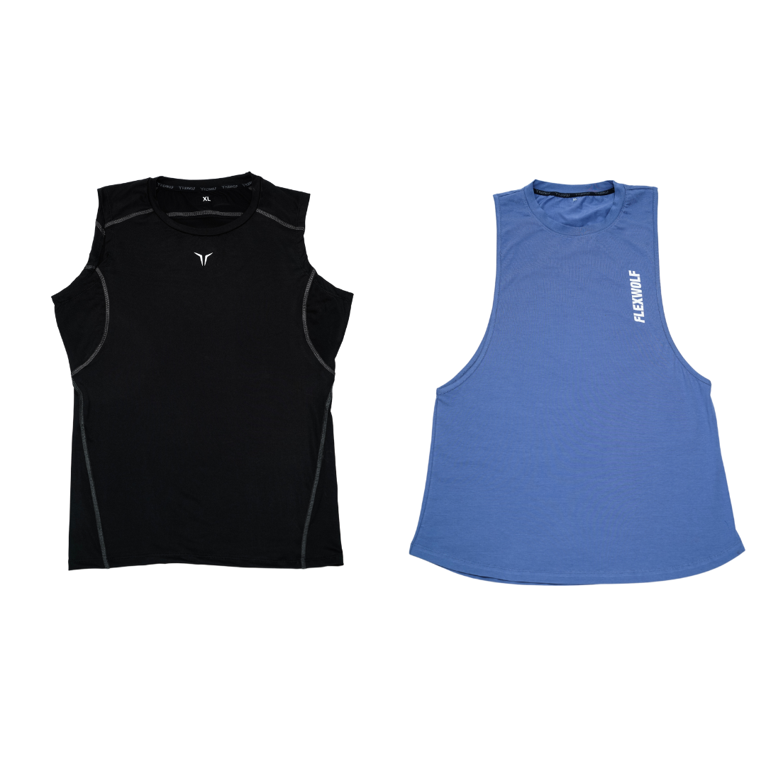 2 in 1 Combo - Black Alpha Compression Tank and Space Blue Flex Arm Tank