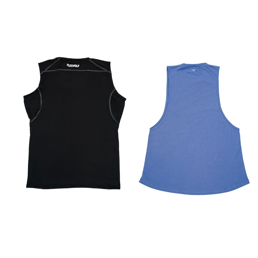 2 in 1 Combo - Black Alpha Compression Tank and Space Blue Flex Arm Tank