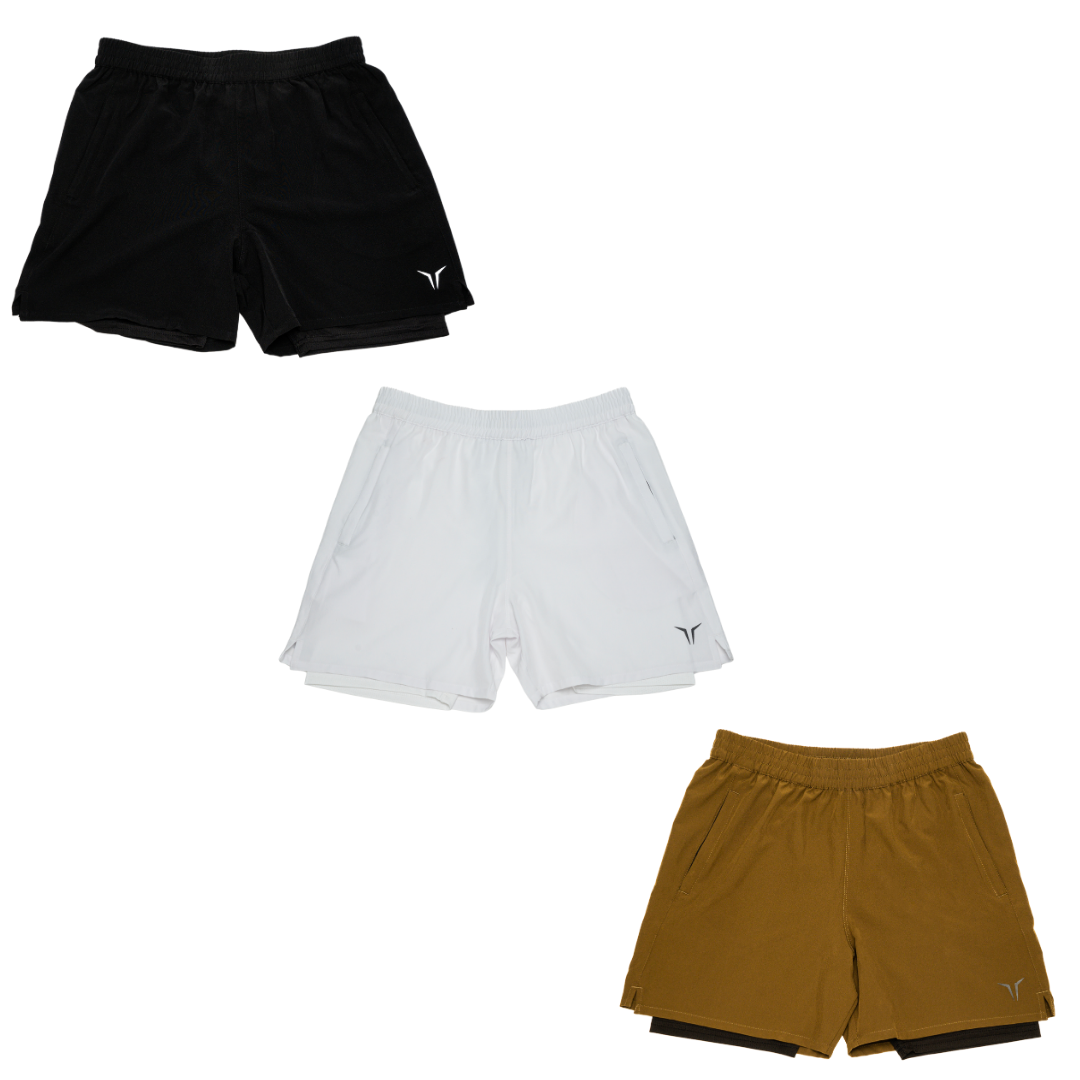 Legacy 2 in 1 Shorts Combo (Black-White-Brown)