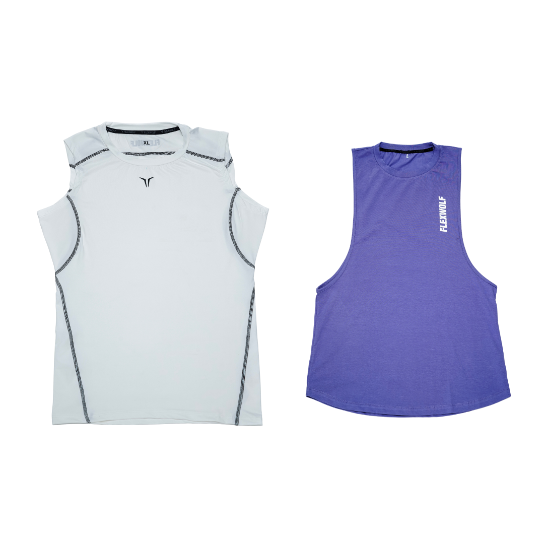 2 in 1 Combo - White Alpha Compression Tank and Space Blue Flex Arm Tank