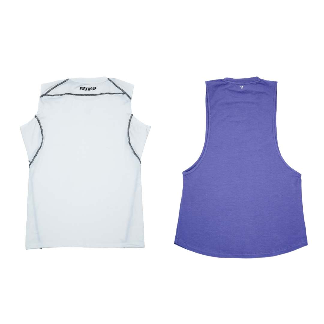 2 in 1 Combo - White Alpha Compression Tank and Space Blue Flex Arm Tank