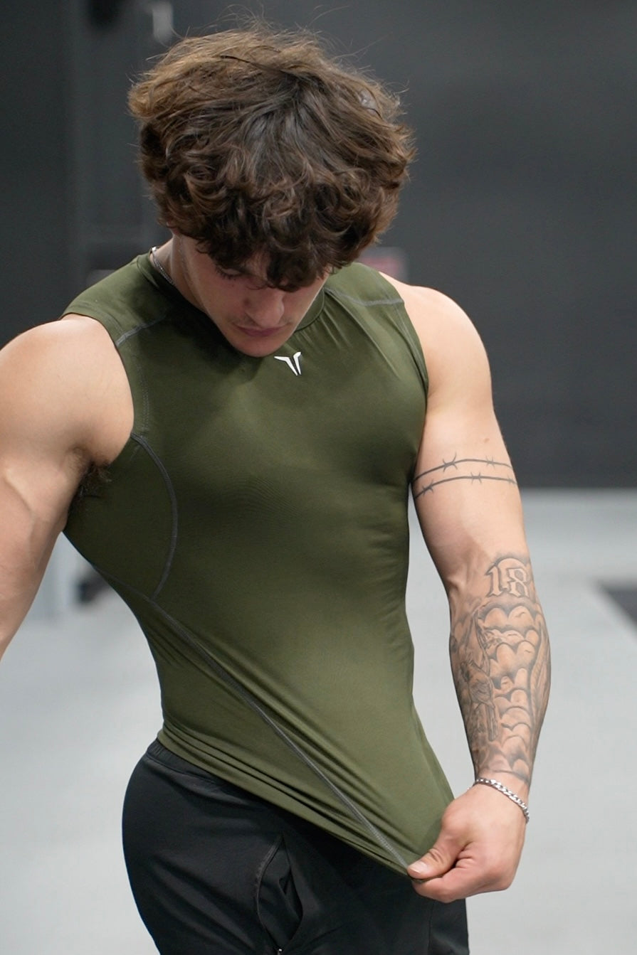 2 in 1 Combo - Olive Alpha Compression Tank and Rust Flex Arm Tank