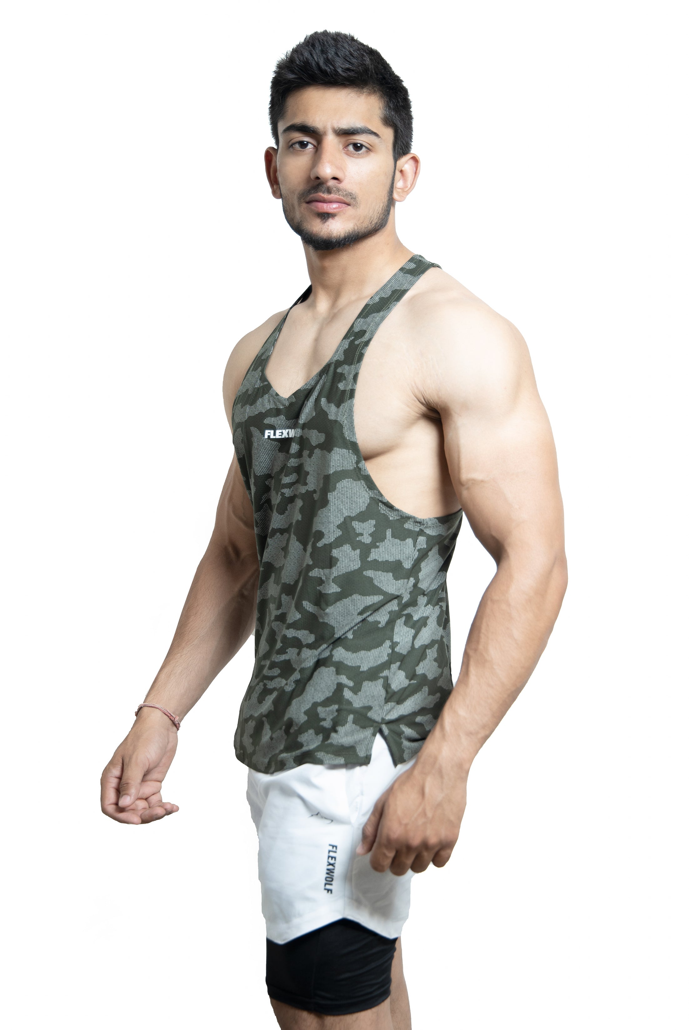 Back Y- VEST Dark Green Printed