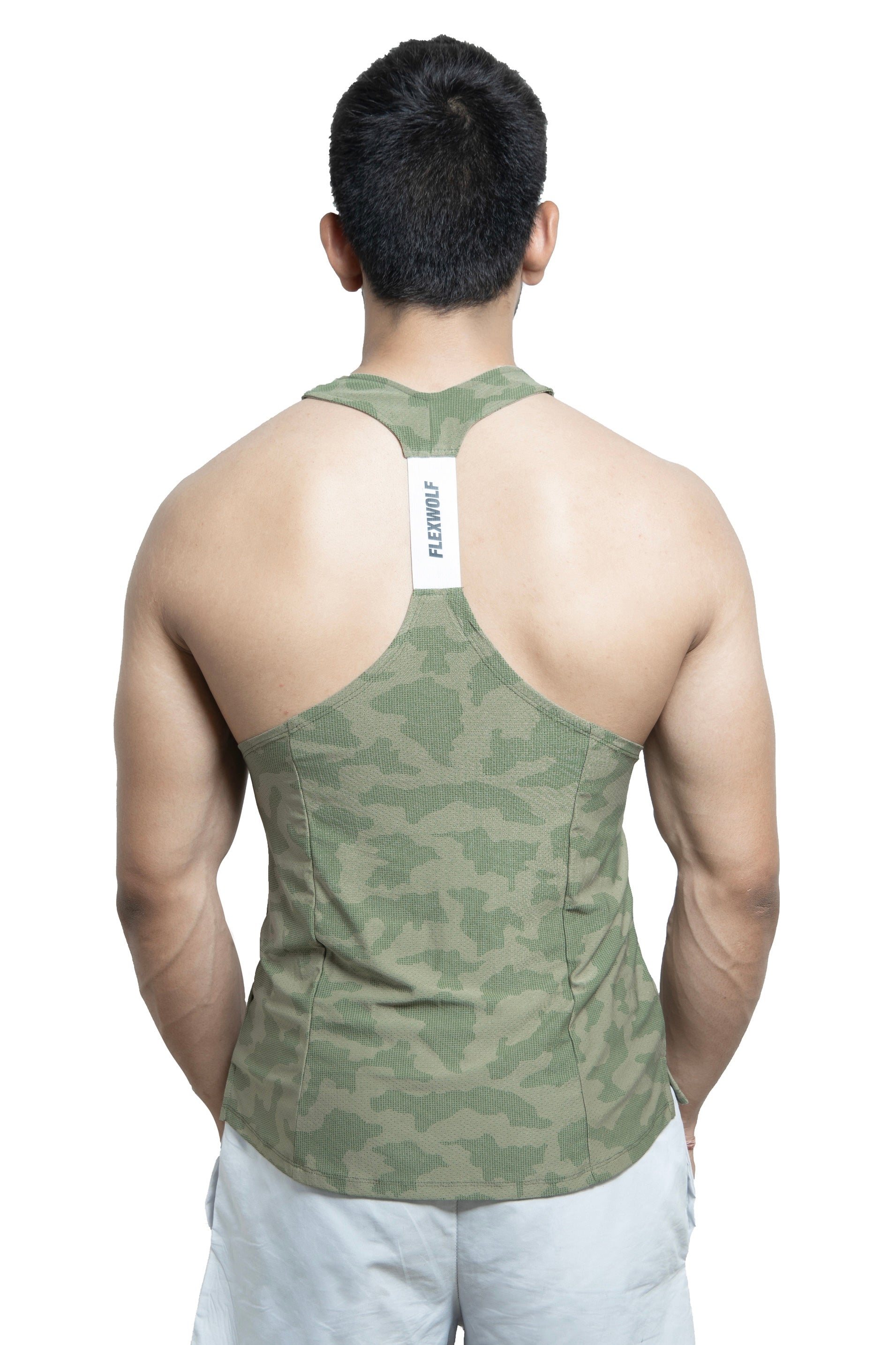 Back - Y Vest Olive Printed