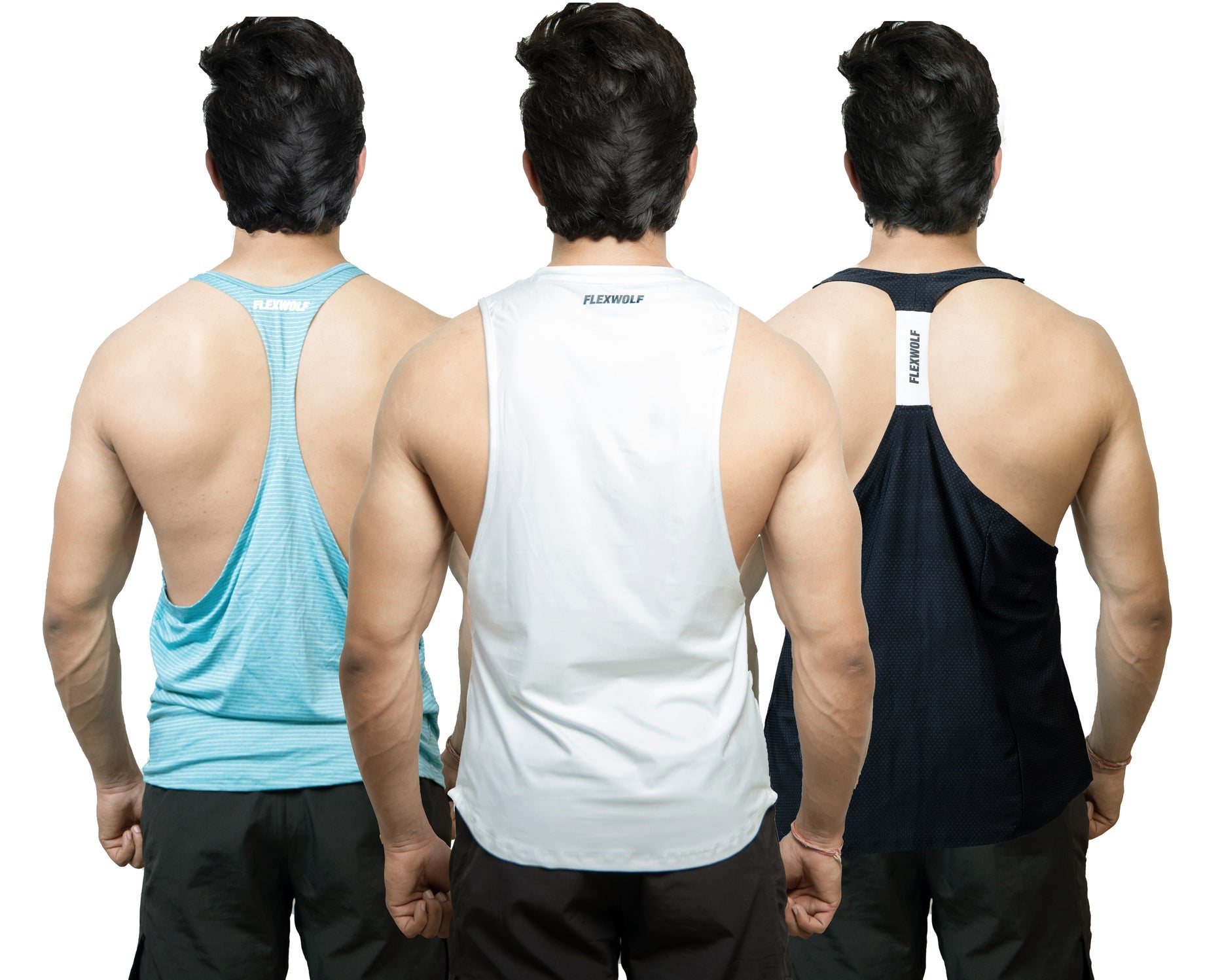 3-Combo White Evolution Tank, Black Y- Back and Sky Blue Flex Stringer