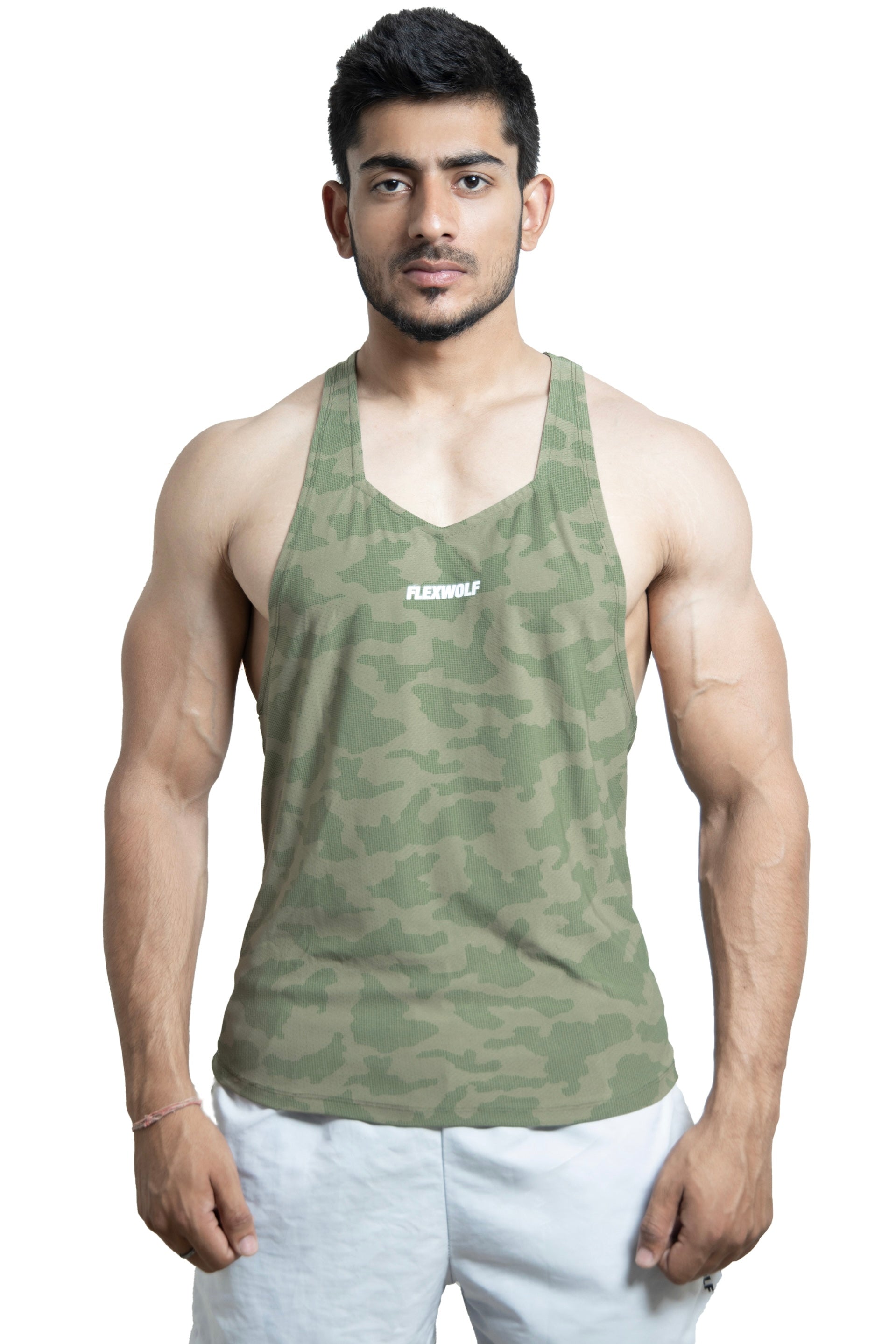 Back - Y Vest Olive Printed